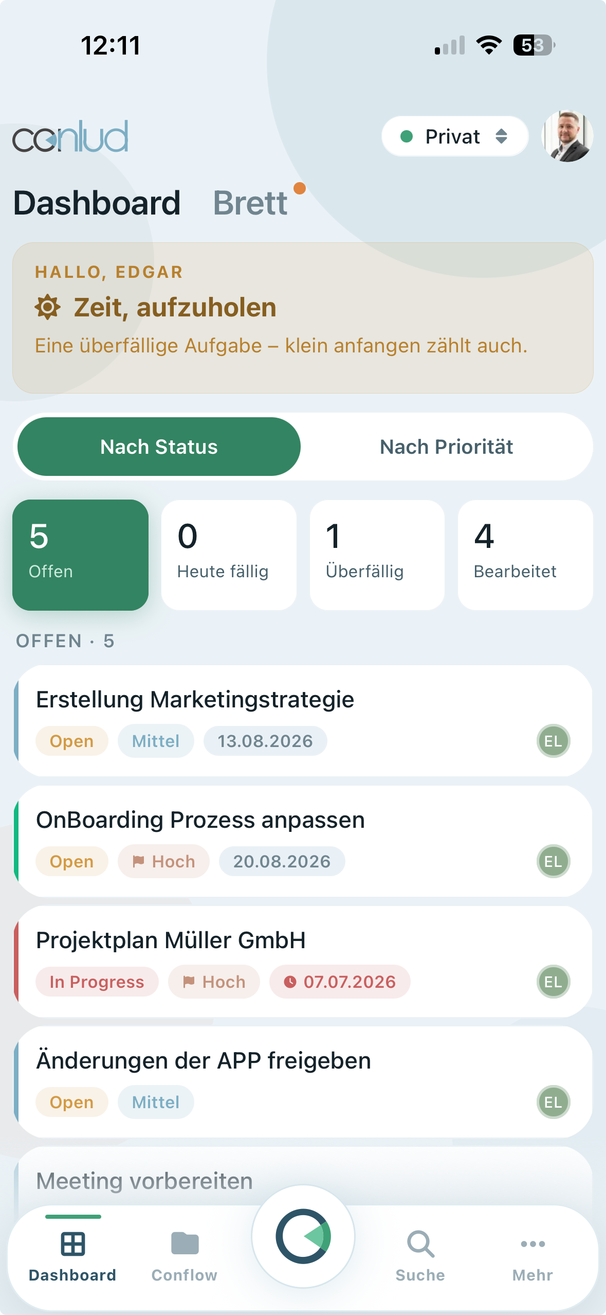 Dashboard der CONLUD App
