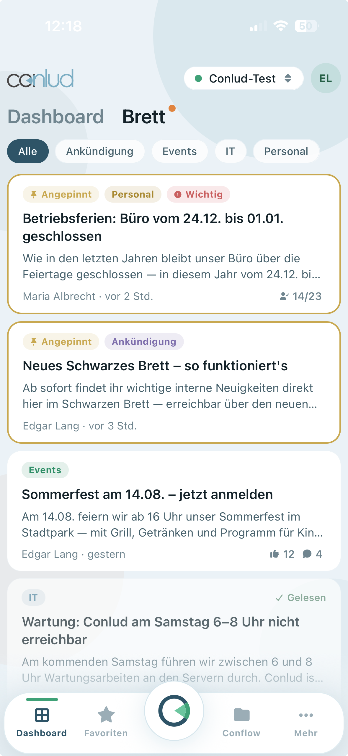 Schwarzes Brett der CONLUD App