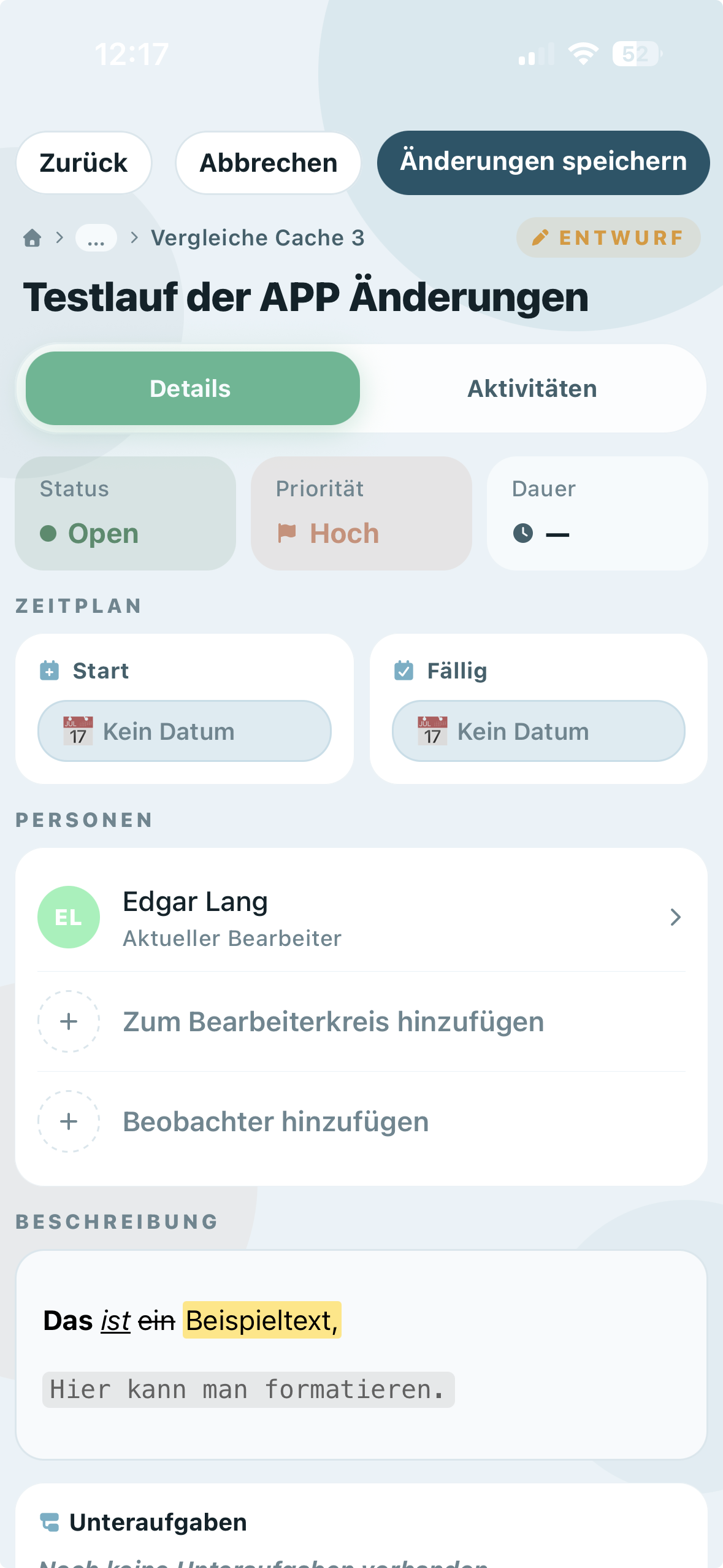 Aufgaben-Detailansicht der CONLUD App